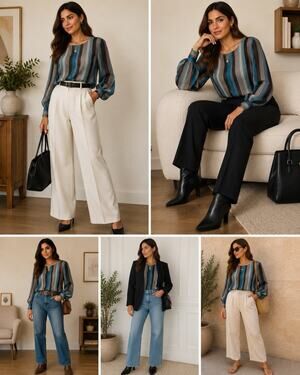Vintage Diane B Striped 100% Silk Blouse Sheer Blue And Grey Strip Dolman Sleeve